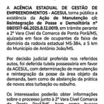 informe-oficial:-determinacao-judicial-de-reintegracao-de-posse-na-ms-384,-em-antonio-joao